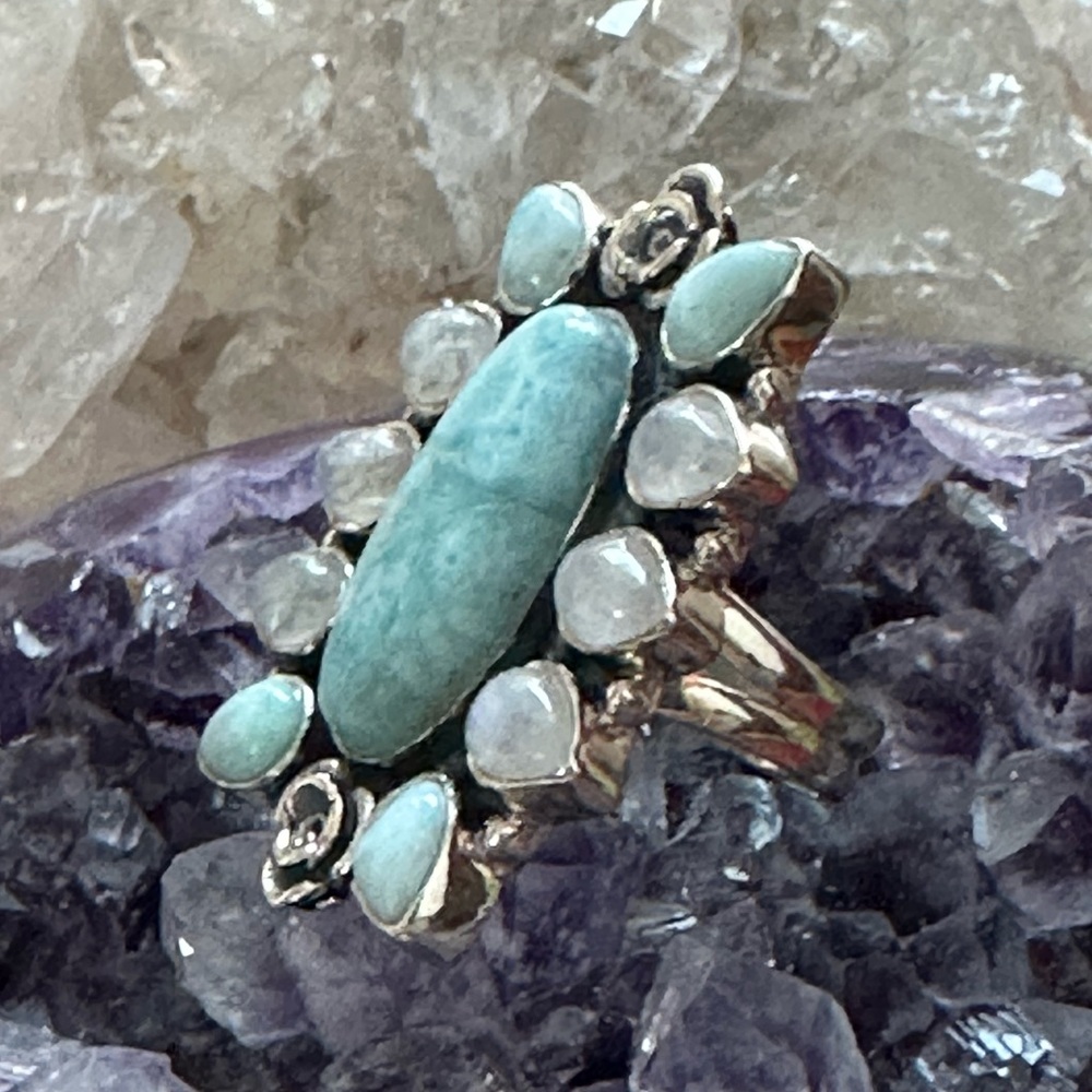 Larimar Rainbow Moonstone Solid Sterling Silver R… - image 2
